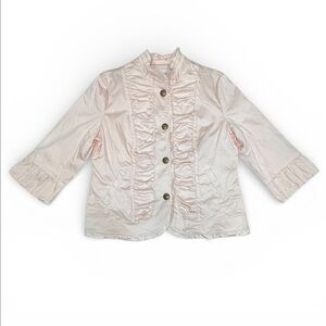 Erin London Pink Ruffle Front Jacket Blazer Cotton Stretch Size L